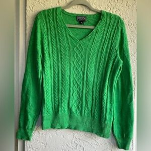 Chaps Women's Vibrant Green Knit V-Neck Sweater